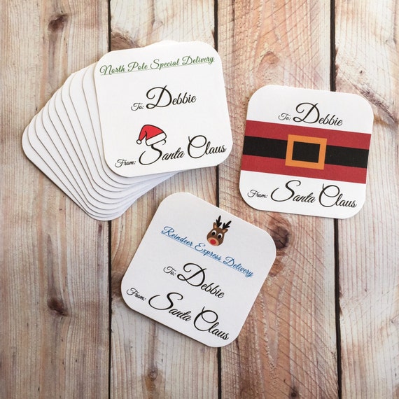 Personalized Santa Sticker Gift Tags, Christmas Holiday Labels,