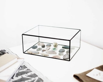 display box with a hinged roof - jewelry box - geometric glass box
