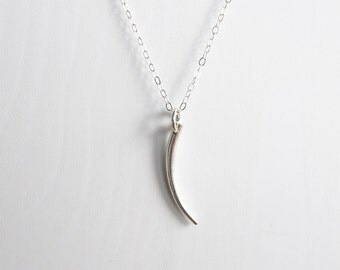 Silver Tusk Necklace . J necklace . sterling silver necklace . horn necklace . spike necklace . fine silver