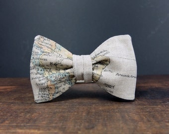 Map Bow Tie For Men Self Tie Bow Tie Traveler Gift Womens Bow Tie Linen Bow Tie Mens Bow Tie Freestyle Bow Tie Globetrotter Gift for Men