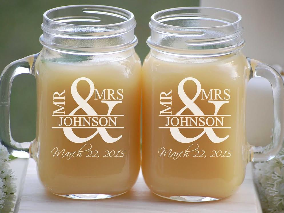 Personalized Mason Jar Wedding Glassware With Handle Mr And 