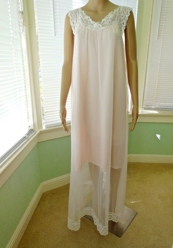 PINK CHIFFON Nightgown/Shadowline/Womens Nightgown/Long