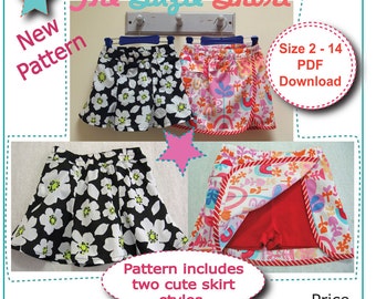 The Suzie Skort pdf sewing pattern for girls 2 to 14 years, girls shorts/skort sewing pattern with two versions included