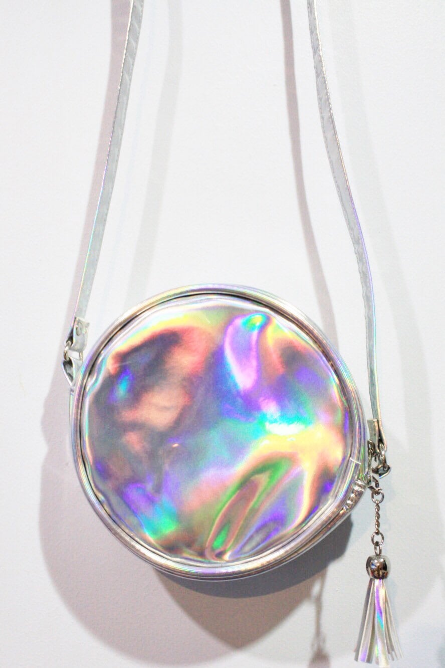 Holographic Round Bag Hologram Cross Body Purse Silver Pouch