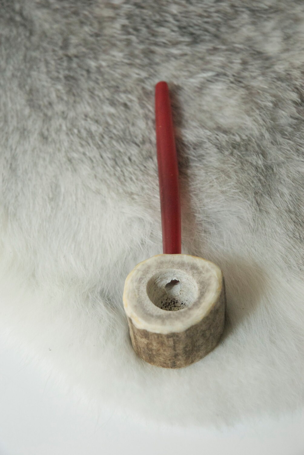 Elk Antler Pipe with red stem smoking pipe
