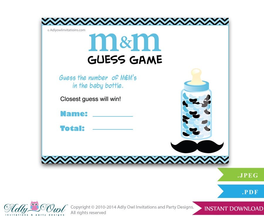 Boy Mustache M&amp;M Game Guess How Many Game Candies in the