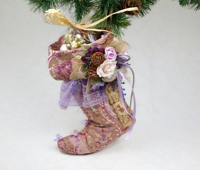 Personalized Stockings Christmas Victorian Stocking Holiday Decorations Old Pink Purple Christmas Handmade Stocking Natural Christmas