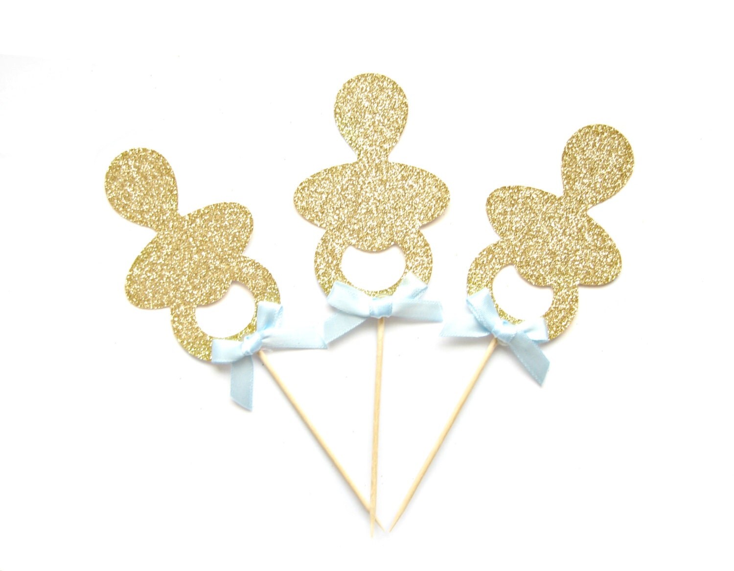 12 Gold Glitter Baby Pacifier Cupcake Toppers Baby dummy