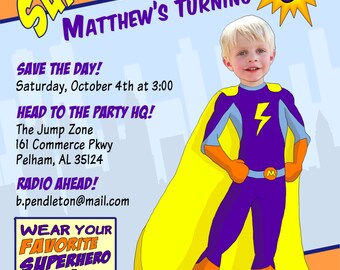Superhero Party Invitation - Personalized Kids' Birthday Invitation - Printable Digital File