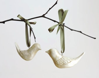 Turtle Dove Ornaments - Bird Christmas Ornaments - Clay Ornaments - Christmas Decorations - Christmas Gifts - Turtle Dove - Christmas Bird