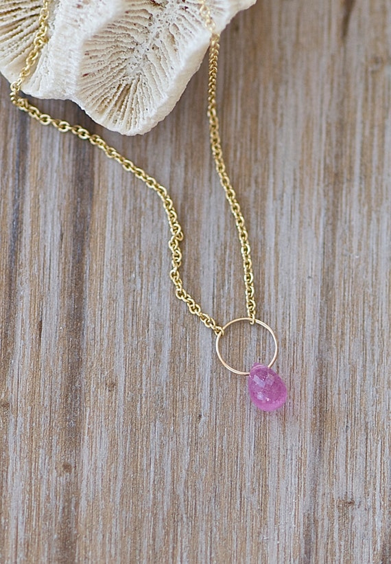 Genuine Pink Sapphire Necklace Minimal Necklace Dainty