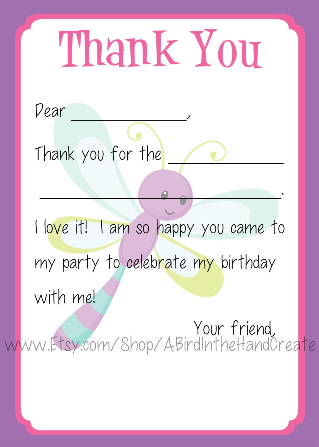 Printable Fill In Thank You Card