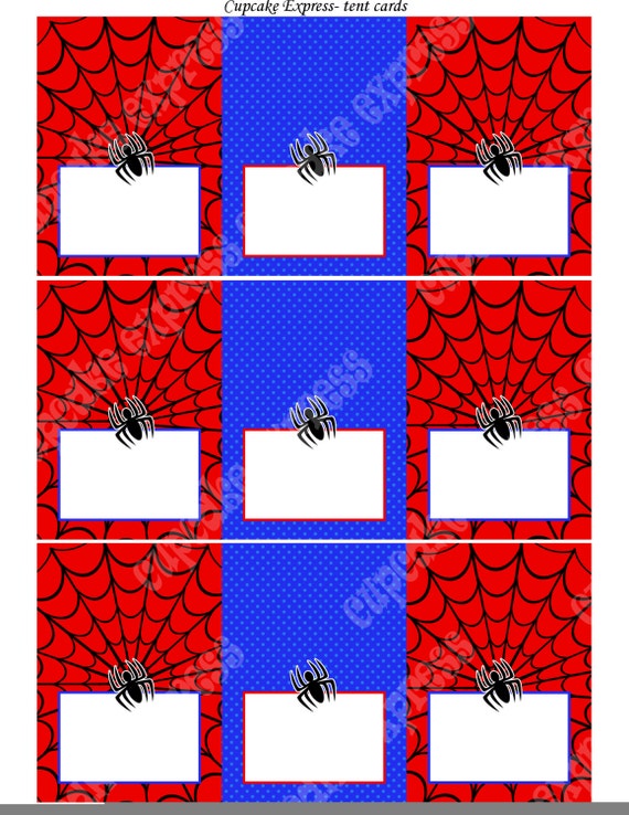 spiderman instant printable tent cards food labels birthday