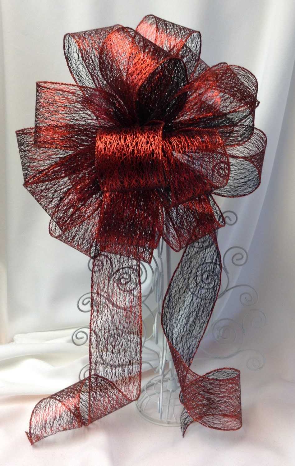 Red Tree Topper Bow Christmas Tree Topper by BasketsFromAtoZ