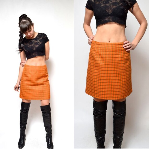 Vintage 90s Plaid Orange Mini Skirt By Blackpaganvintage On Etsy 0063