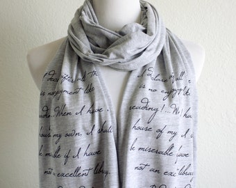 Pride and Prejudice "I declare after all..." - Reading Quote Book Scarf - Literary Quote Jane Austen Scarf - Book lovers scarf