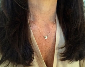Tiny Rose Gold Triangle Necklace, Geometric Necklace, Everyday Necklace, Layering Necklace, V shape Necklace, Simple Silver Necklace