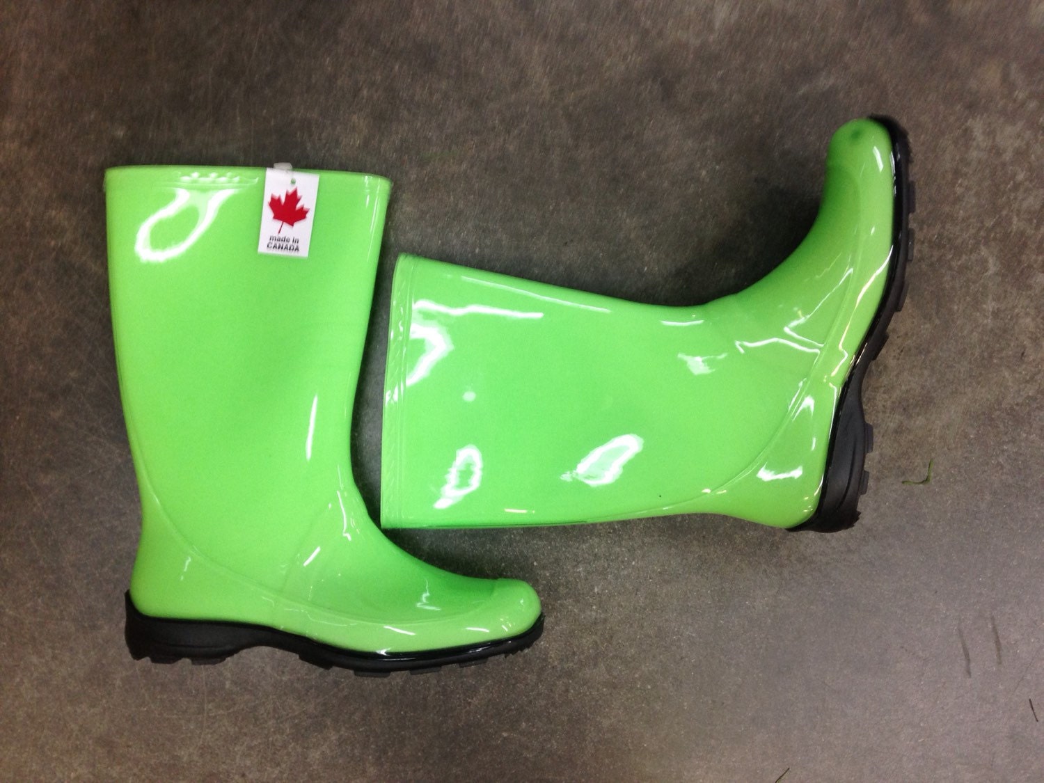 neon green rain boots
