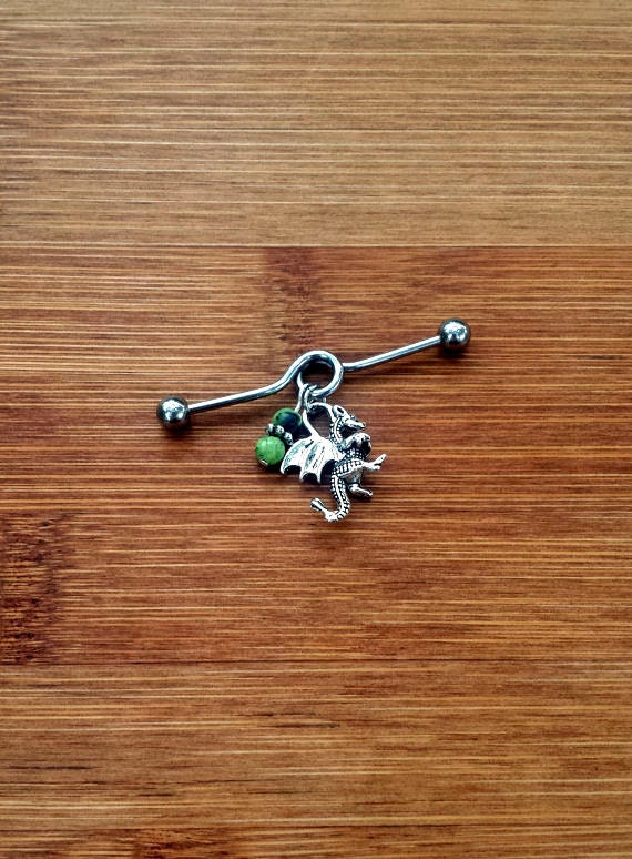 Items similar to Dragon African Jade Industrial Barbell Piercing