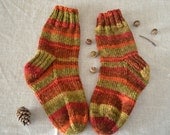 Hand knit socks - Autumn stripe socks - boot socks - perfect gift idea for women - women's socks size 8-10 - hiking socks Hand knit socks - Autumn stripe socks - boot socks - perfect gift idea for women - women's socks size 8-10 - hiking socks