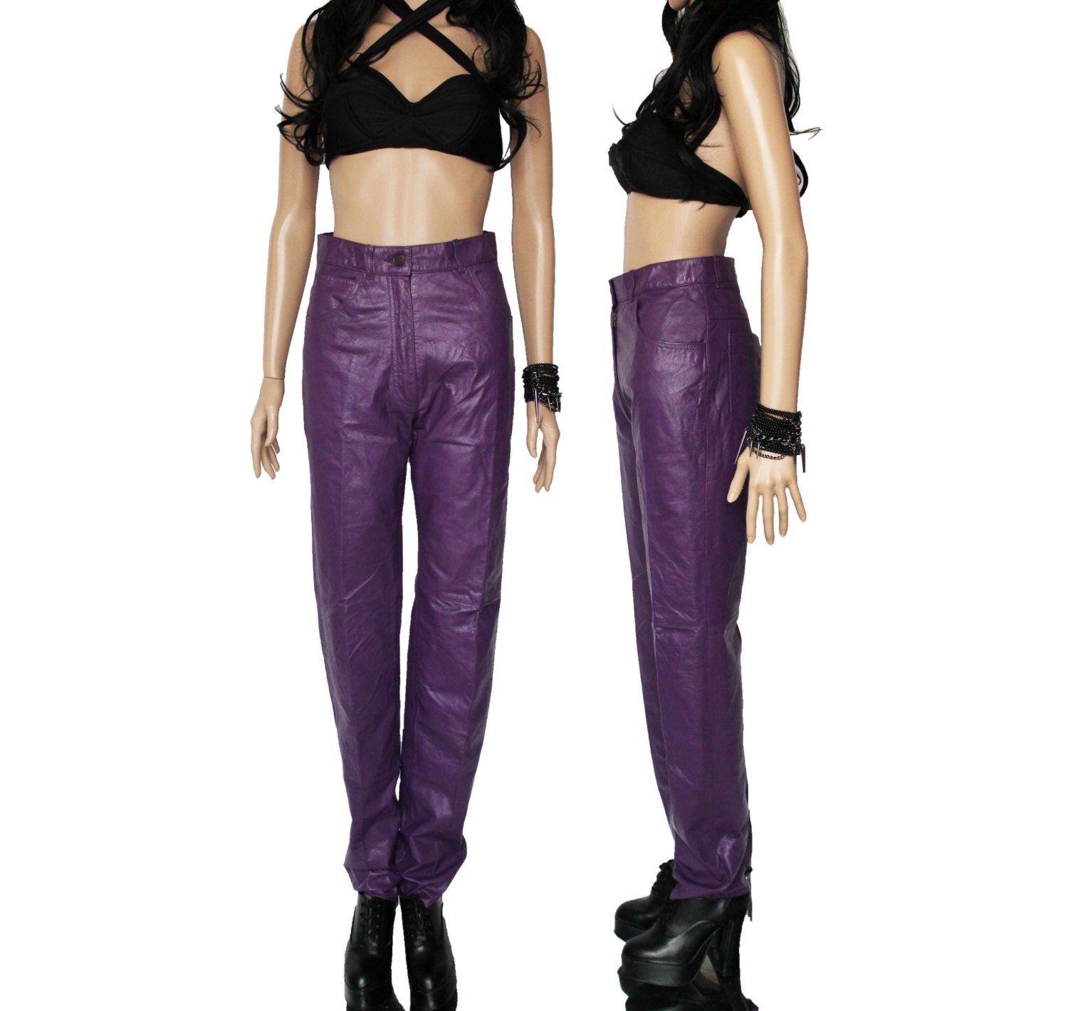 purple leather pants