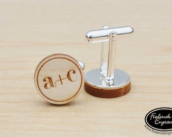 Personalized Wedding Cuff Links - Custom Engraved Men's Wooden Cuff Links - Custom Cufflinks - Engraved Cuff Links -Anniversary Gift - CF-02