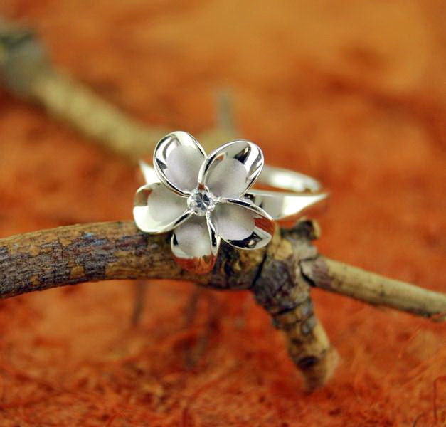 Cute Plumeria Flower Ring 100 Sterling Silver by Silvershowroom