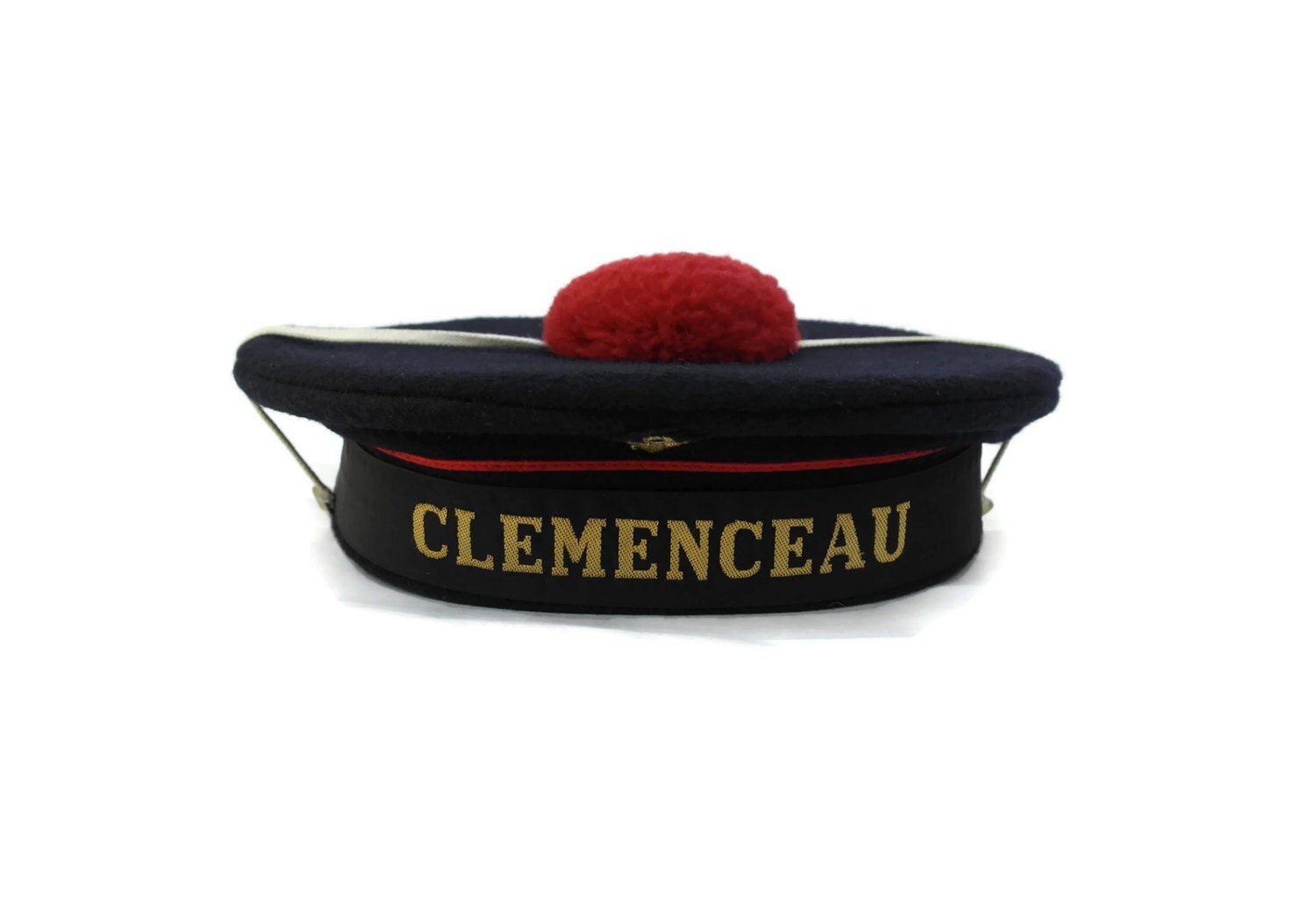 French Beret Sailor Hat with Red Pompom. Vintage French Navy