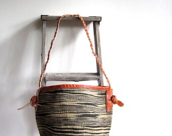 Sisal Basket Braided Leather Strap -- Black and Cream