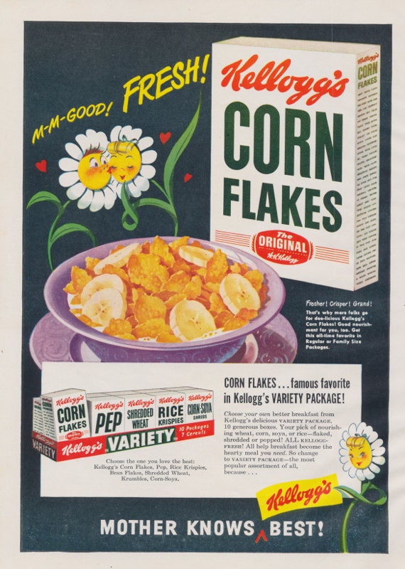 1949 Kellogg's Cornflakes Cereal Ad Vintage Advertising