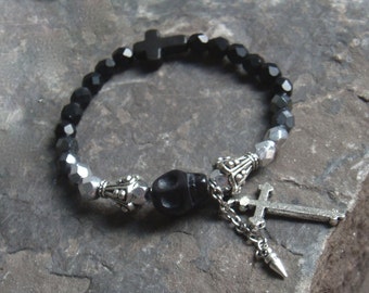 Skull Day of the Dead Bracelet Skull Bracelet Skull Bracelet Jewelry Dia Le Los Muertos Punk Rocker Gothic Goth Bracelet Jewelry Skull black