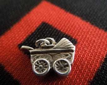 Sterling Buggy Charm Vintage Baby Carriage Stroller Charm Sterling Silver Charm for Bracelet from Charmhuntress 00777