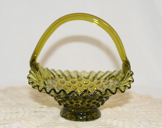 Vintage Green Hobnail Ruffle Edge Glass by TimelessEclectics