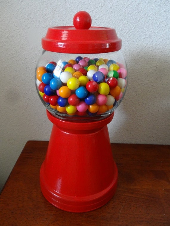 Red Terra Cotta Pot Gumball Candy Holder by AllButtonedUpCrafts