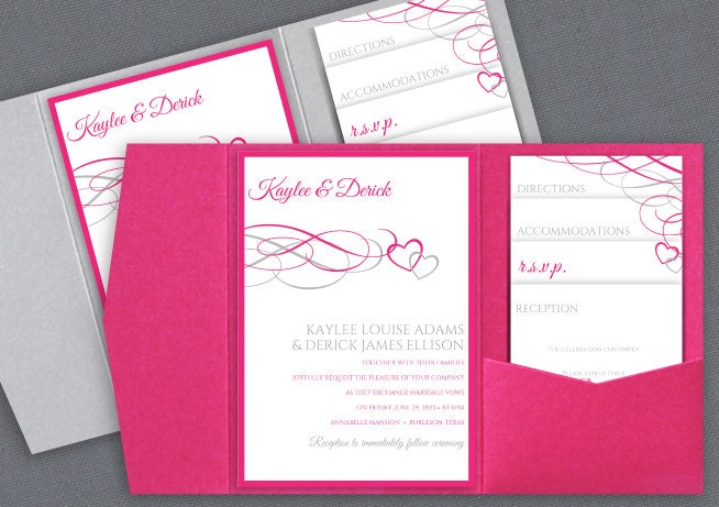 Pink and silver wedding invitations templates