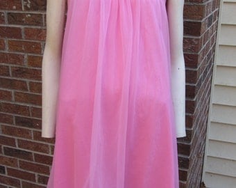 Bubble Gum Pink Negligee -Size 36 -Baby Doll Style Lingerie -Double Layer Chiffon - Vintage Sleeveless Night Gown- Honeymoon -Trousseau