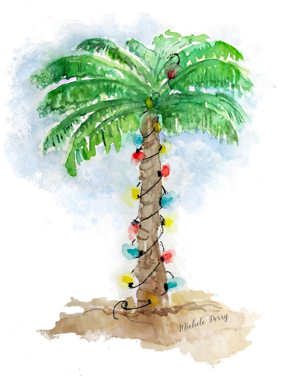 Items similar to Christmas Palm Tree Printable Original Watercolor