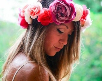 Large Flower Crown, Boho Chic Headpiece, Infinity Crown, Lana Del Rey Type Flower Crown, Bridal Crown, Flower Wreath, Festival Crown