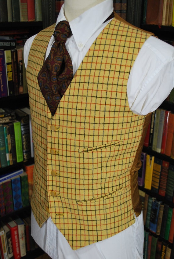 Mustard Color Tattersall Waistcoat Chest 37 by BWBritishVintage