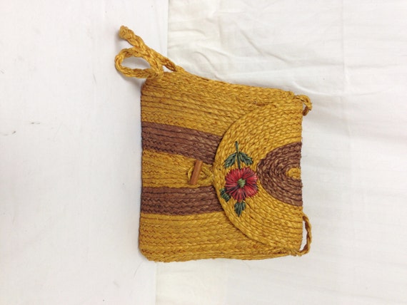 Free Ship Sisal Woven Straw Purse Embroidered Shoulder Bag