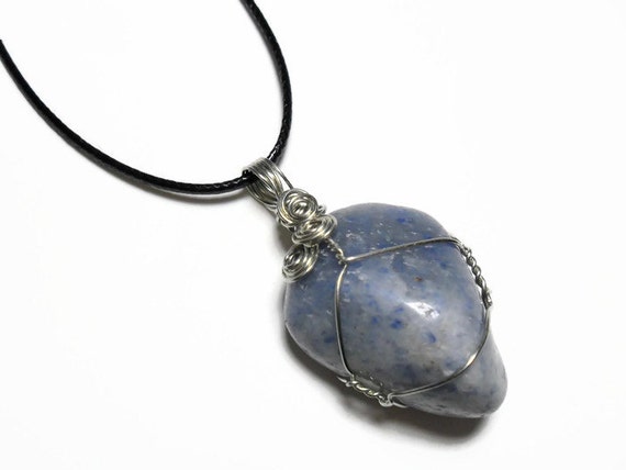 Blue Aventurine Necklace Wire wrapped stone by CrystalEnergyCanada