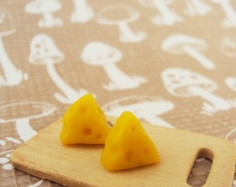 Swiss Cheese Polymer Clay Earrings, Food Jewelry, Miniature Food, Mini Food, Post Earrings, Polymer Clay Cheese, Fake Food