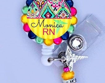 Retractable ID Badge Reel - Personalized Rhinestone Nurse Badge ID Reel - Medical- Can put any Title (E05)