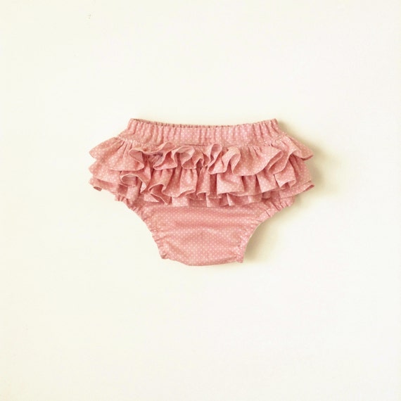 Baby Pink Ruffle Bloomers Polka Dot Diaper Cover by moonroomkids