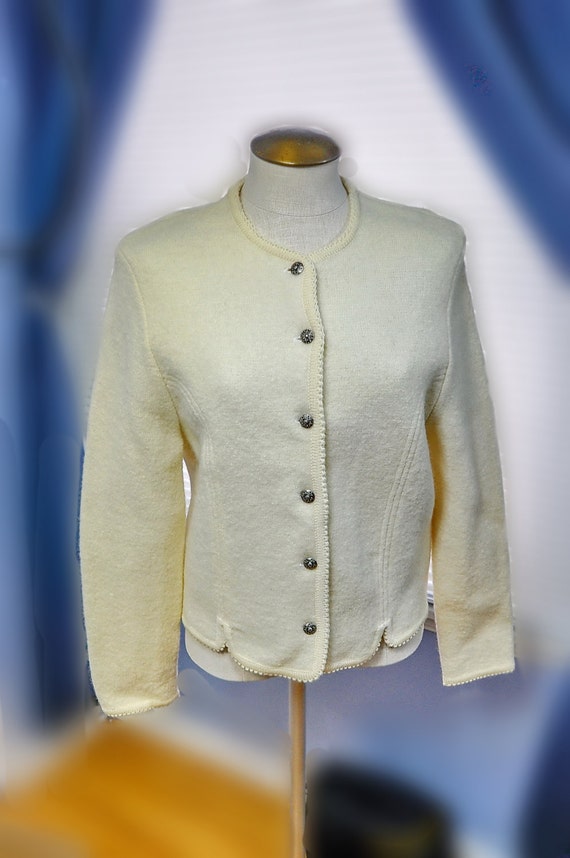 Cream Wool Jacket Sweater Metal Buttons by StarfishCollectibles