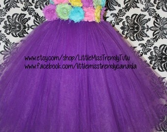 Easter Tutu Dress, Purple Tutu Dress with Colorful Flowers, Spring Flower Girl Tutu Dress, Purple Tutu Dress, Purple Tutu Easter Dress