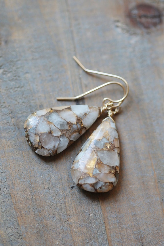 Copper Calcite Drop Earrings Unique Metallic by AmuletteJewelry