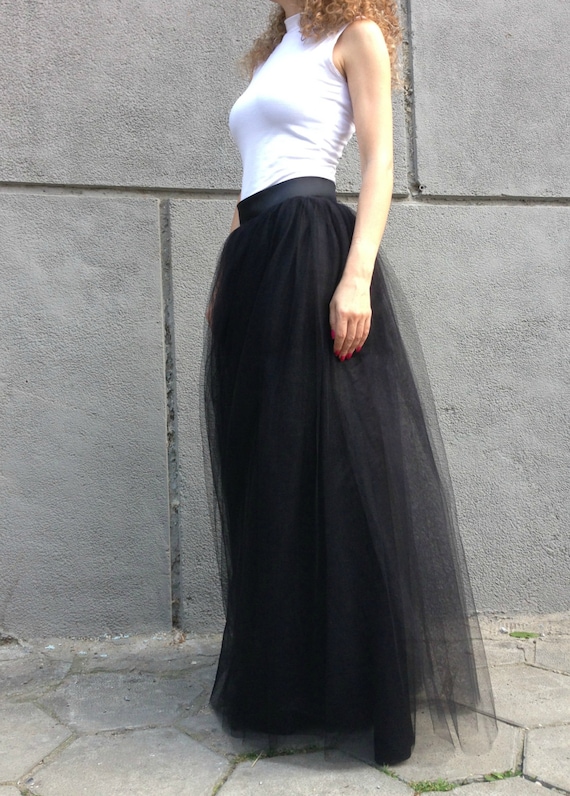 Black Long Tulle Skirt, Women Tutu Skirt, Princess Skirt, Wedding Skirt 