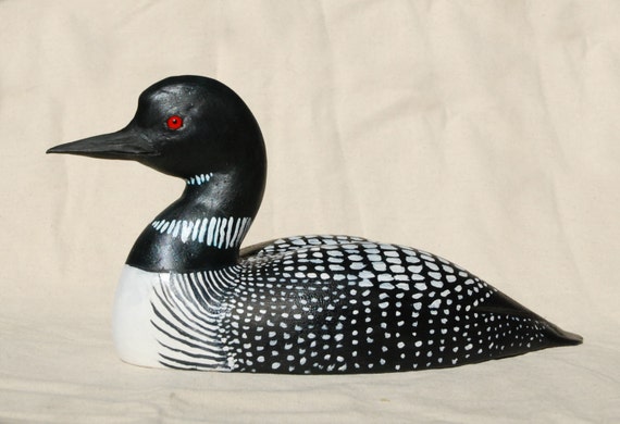 Items similar to Common Loon - Hand Carved Wooden Decoy, hand painted ...