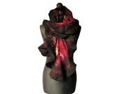 Nuno felted scarf nuno felted collar floral shawl flowers handmade art to wear autumn scarf red black boho OOAK